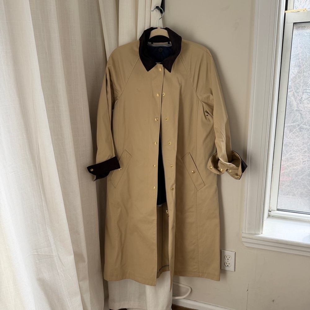 J. Crew Beige Trench Coat with Dark Brown Collar